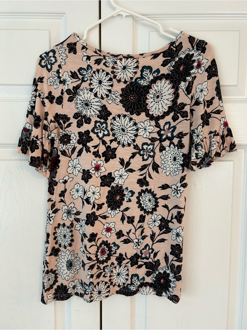 NWOT LOFT Women’s Pink Flower Print Ruffle Sleeve Tunic Blouse Shirt Size PS - Picture 2 of 10